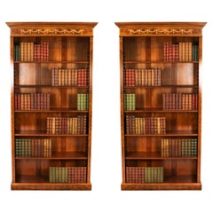 Vintage Pair Burr Walnut Open Bookcases 20th Century Vintage Pair Burr Walnut Open Bookcases 20th Century