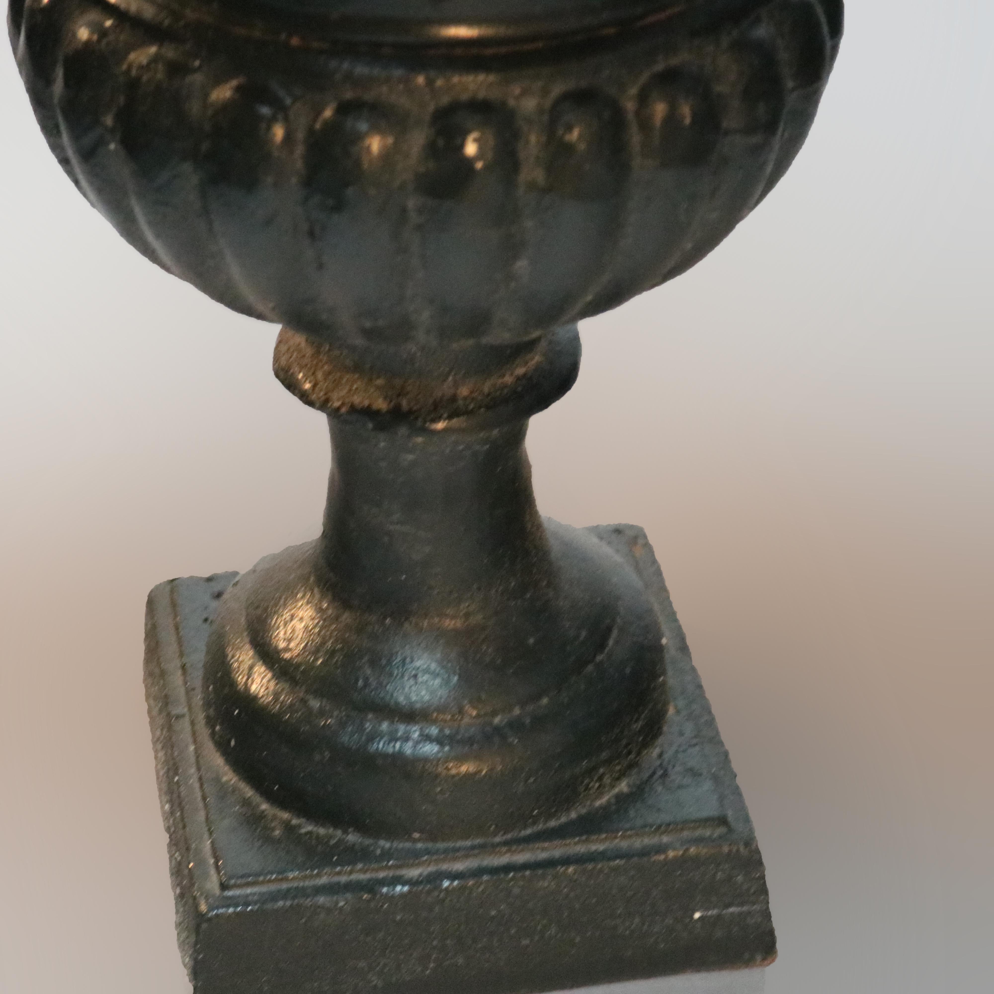 Vintage Pair of Cast Iron Classical Garden Urns, 20th Century 9