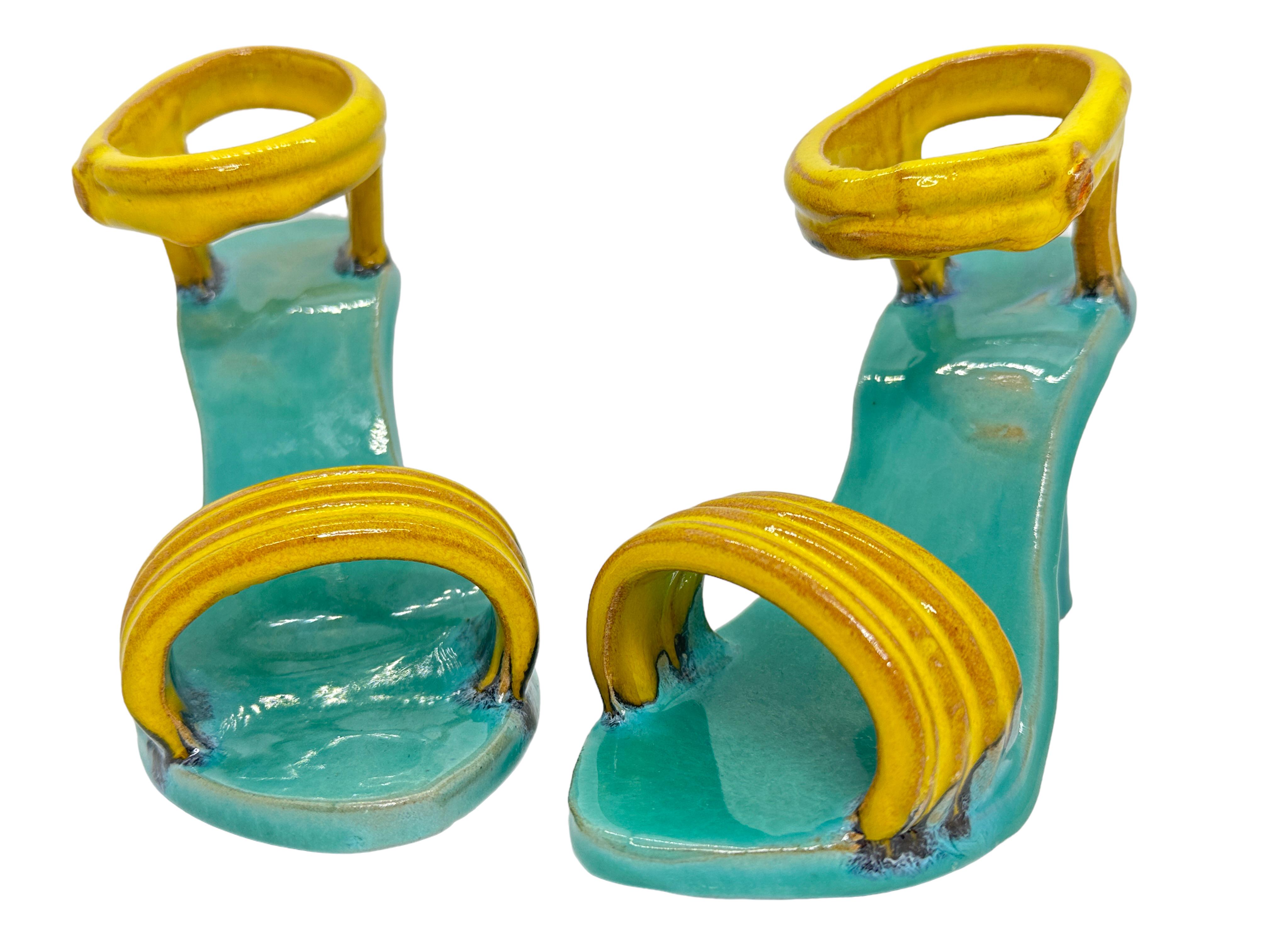 Mid-20th Century Vintage Pair Ceramic High Heels Shoe Walter Bosse Era, Austria, 1960s