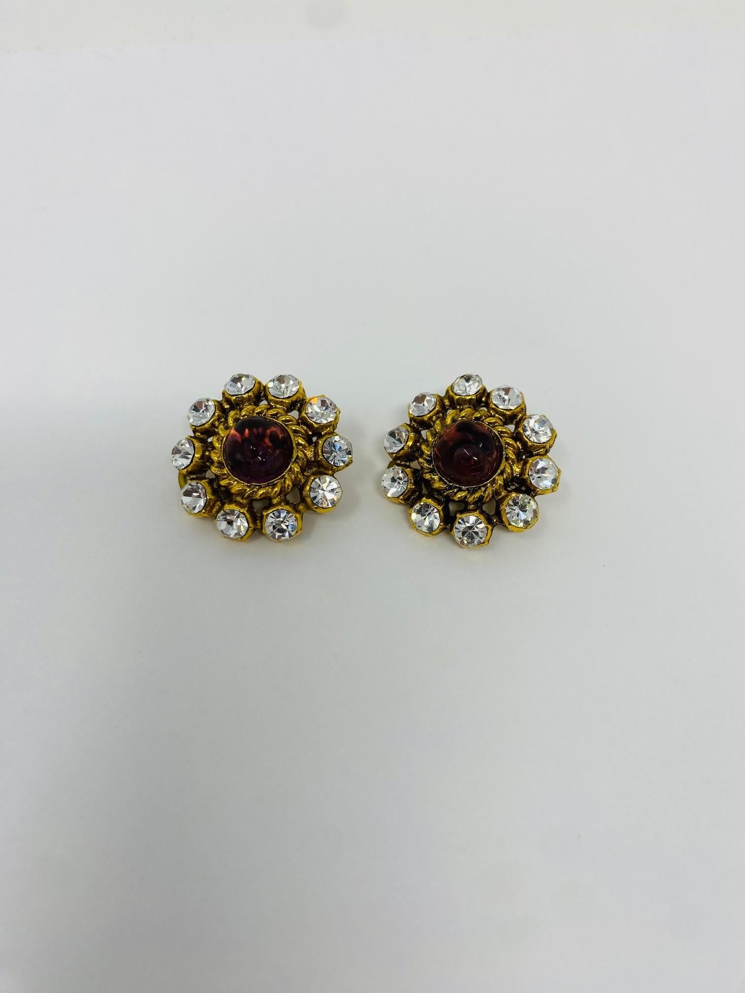 Vintage Pair Chanel Paris Gripoix Earrings In Good Condition For Sale In San Diego, CA