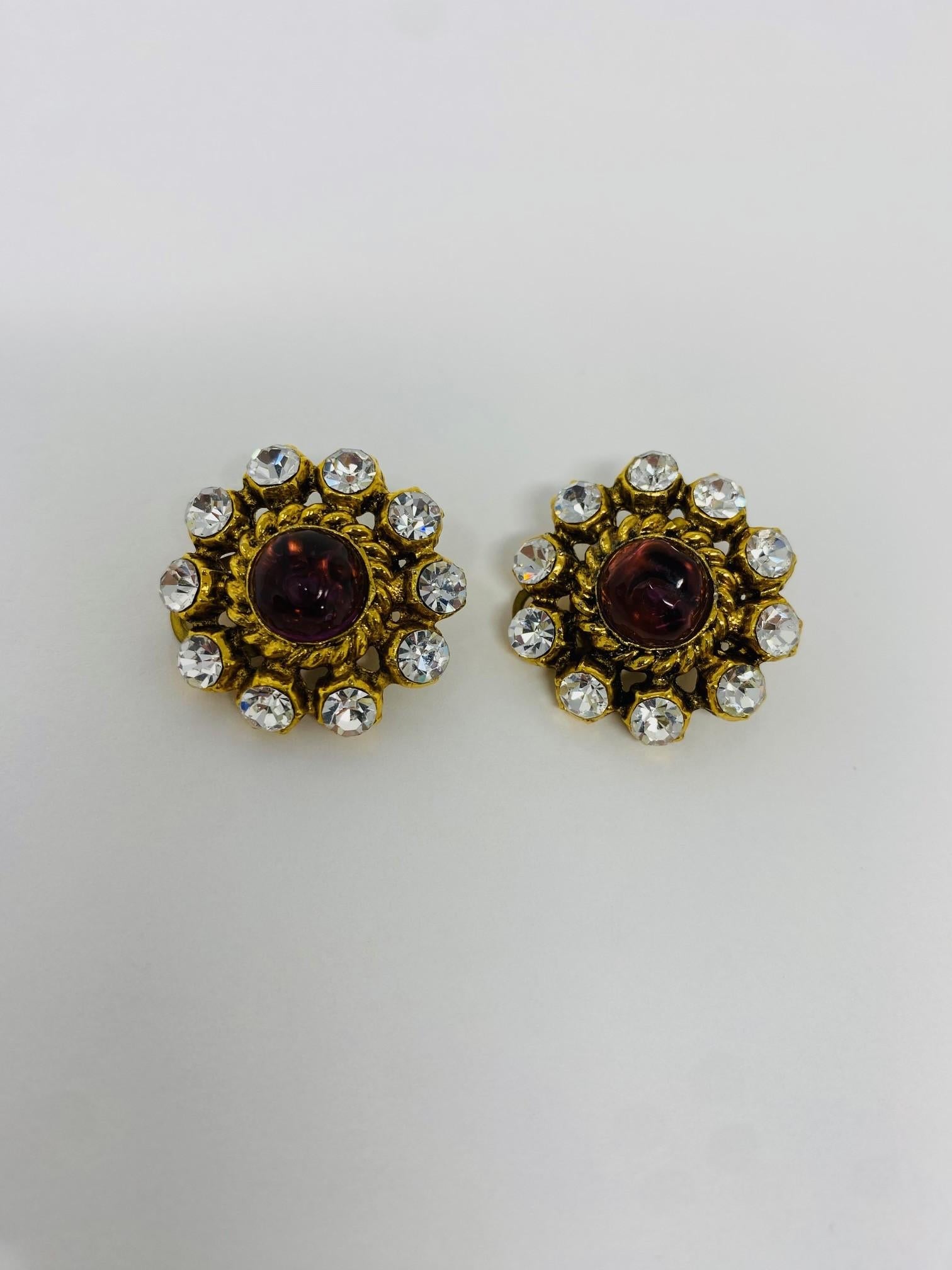 Late 20th Century Vintage Pair Chanel Paris Gripoix Earrings For Sale