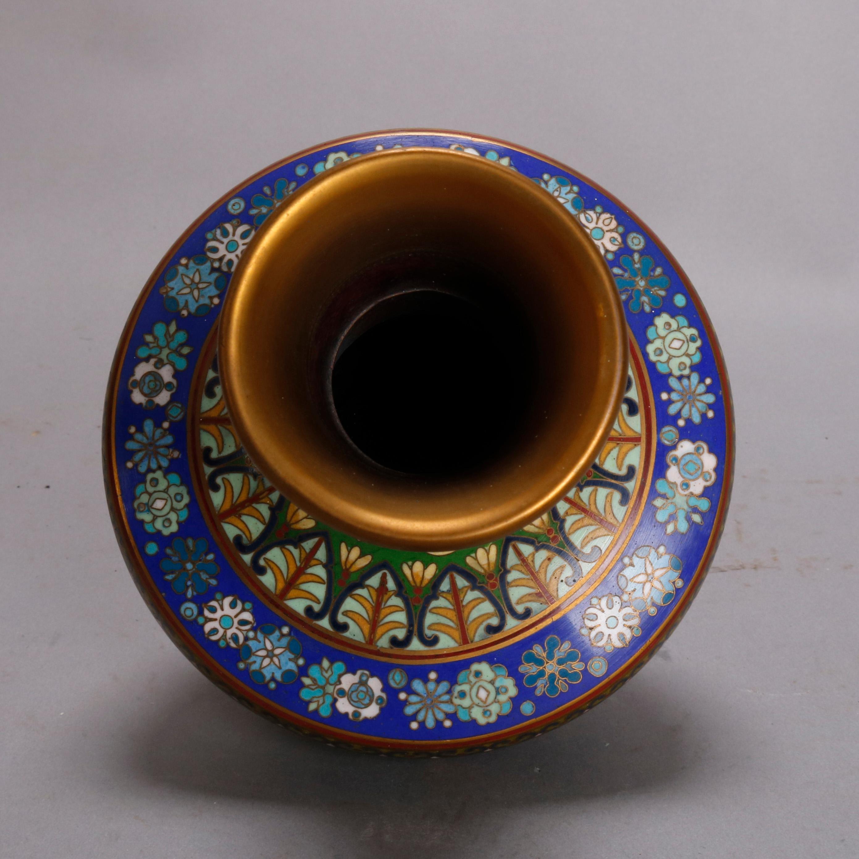 Cloissoné Vintage Pair of Chinese Cloisonne Floral Enameled Vases, 20th Century