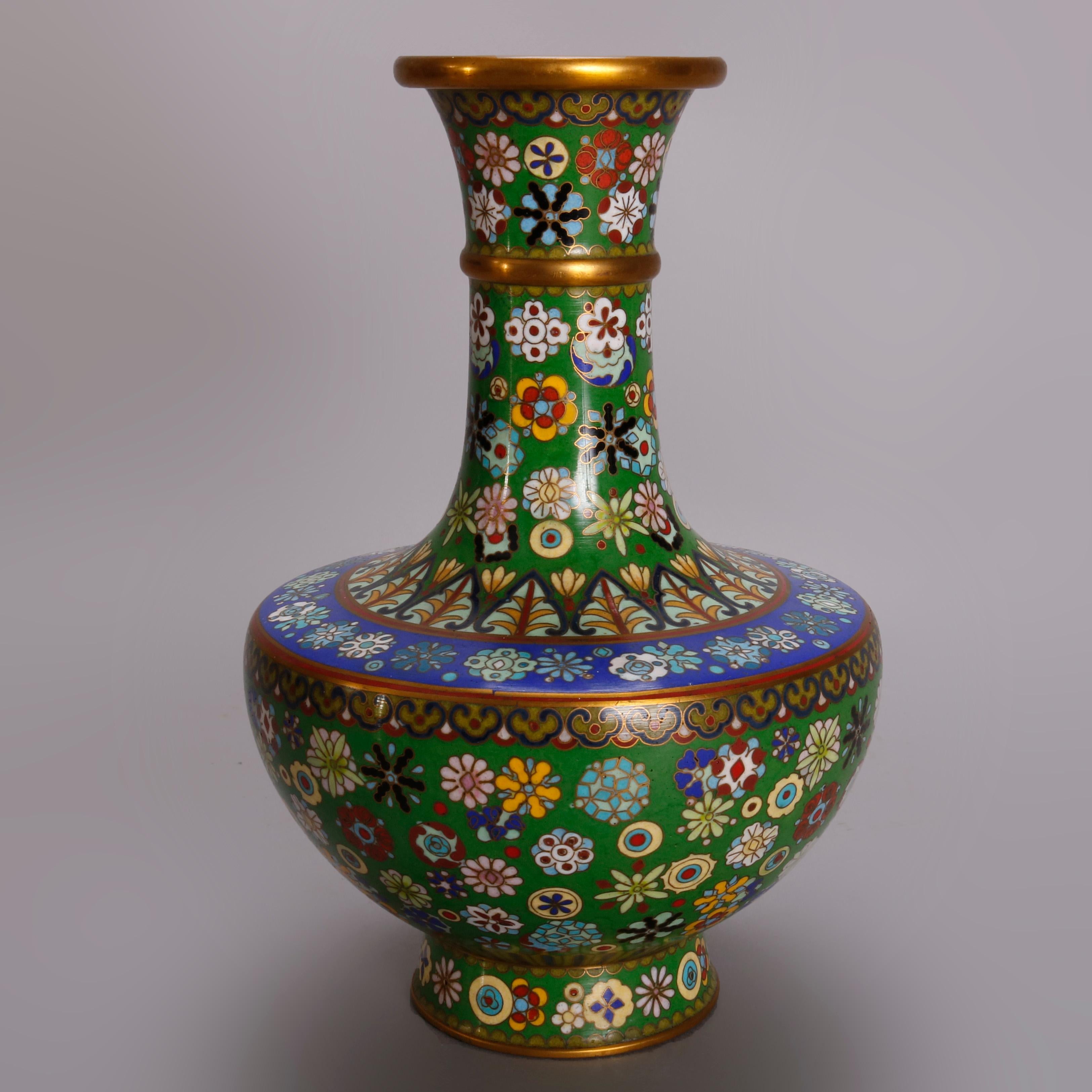Vintage Pair of Chinese Cloisonne Floral Enameled Vases, 20th Century 1