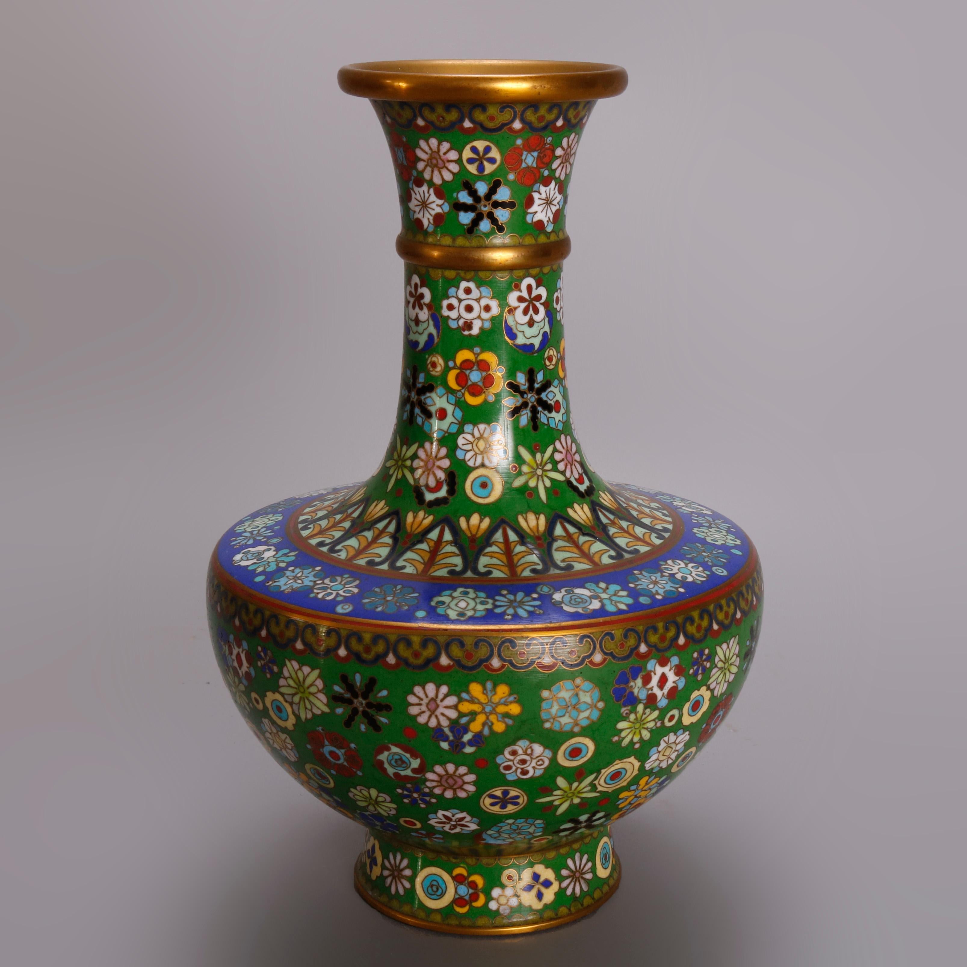 Vintage Pair of Chinese Cloisonne Floral Enameled Vases, 20th Century 2