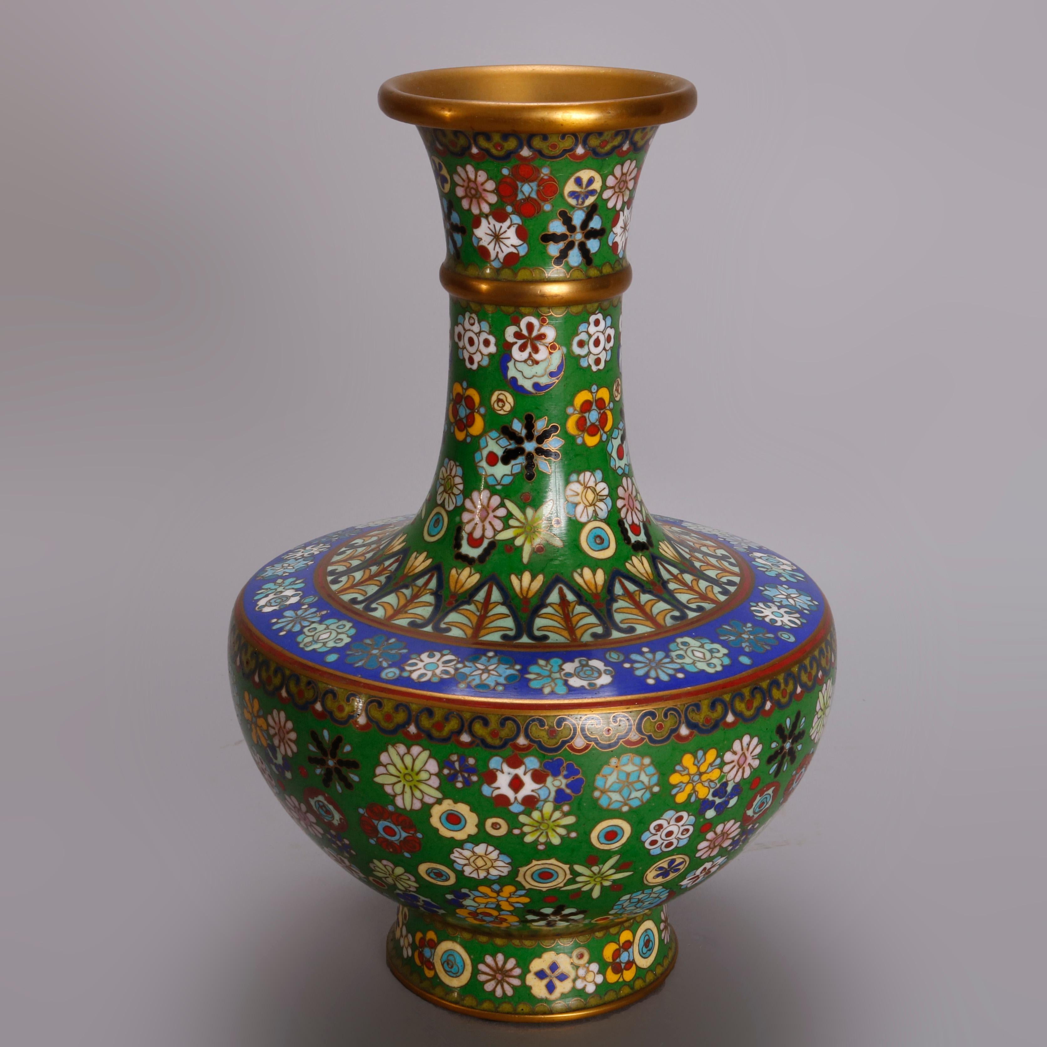 Vintage Pair of Chinese Cloisonne Floral Enameled Vases, 20th Century 3