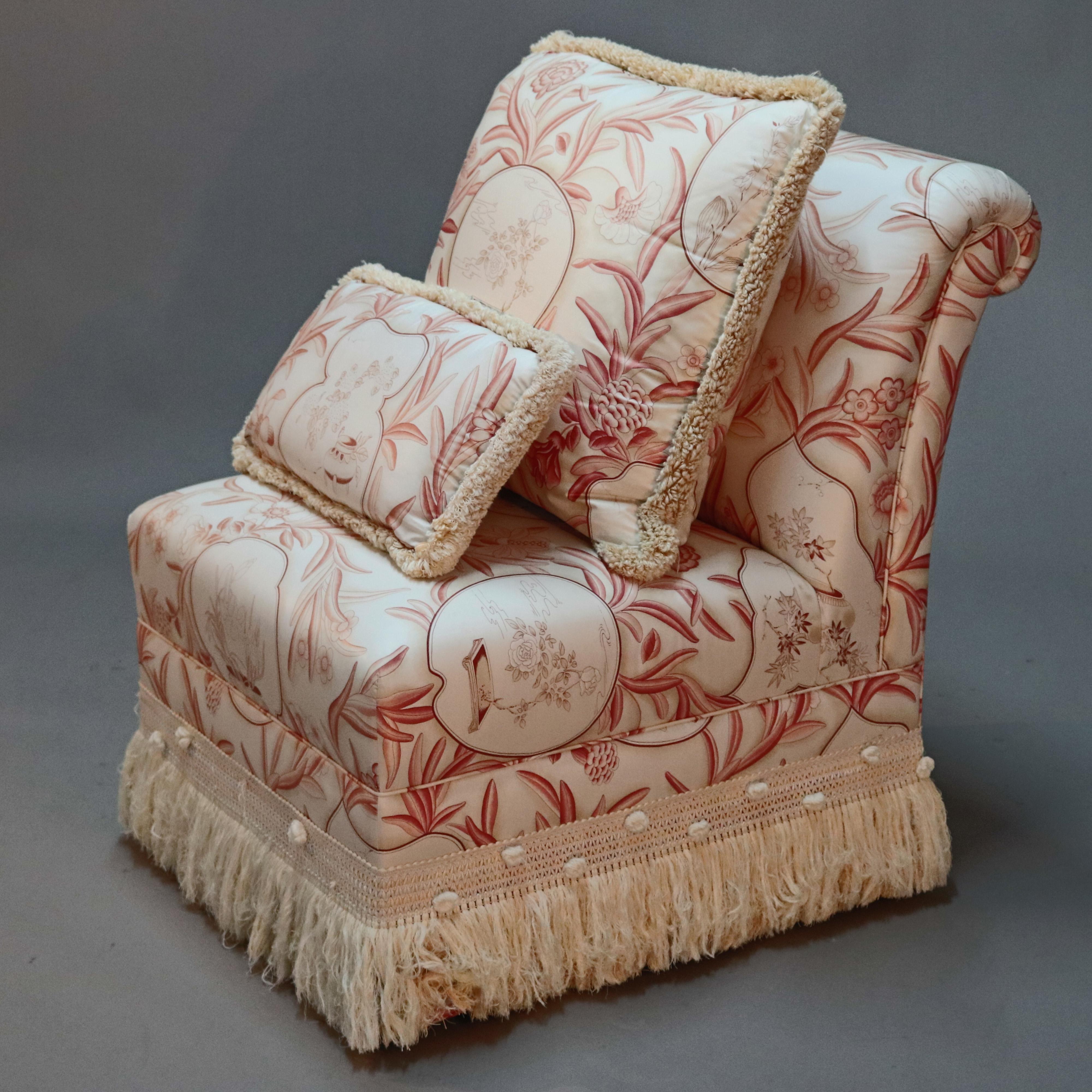 Vintage Pair of Chinoiserie Upholstered Boudoir Slipper Chairs, 20th Century 2