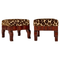 Vintage Pair Clarence House Moss Trocadero Silk Velvet Footstools