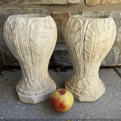 Vintage Pair Concrete French Style Topiary Planters Urns