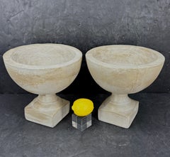 Vintage Pair Concrete French Style Topiary Planters Urns