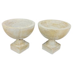 Vintage Pair Concrete French Style Topiary Planters Urns