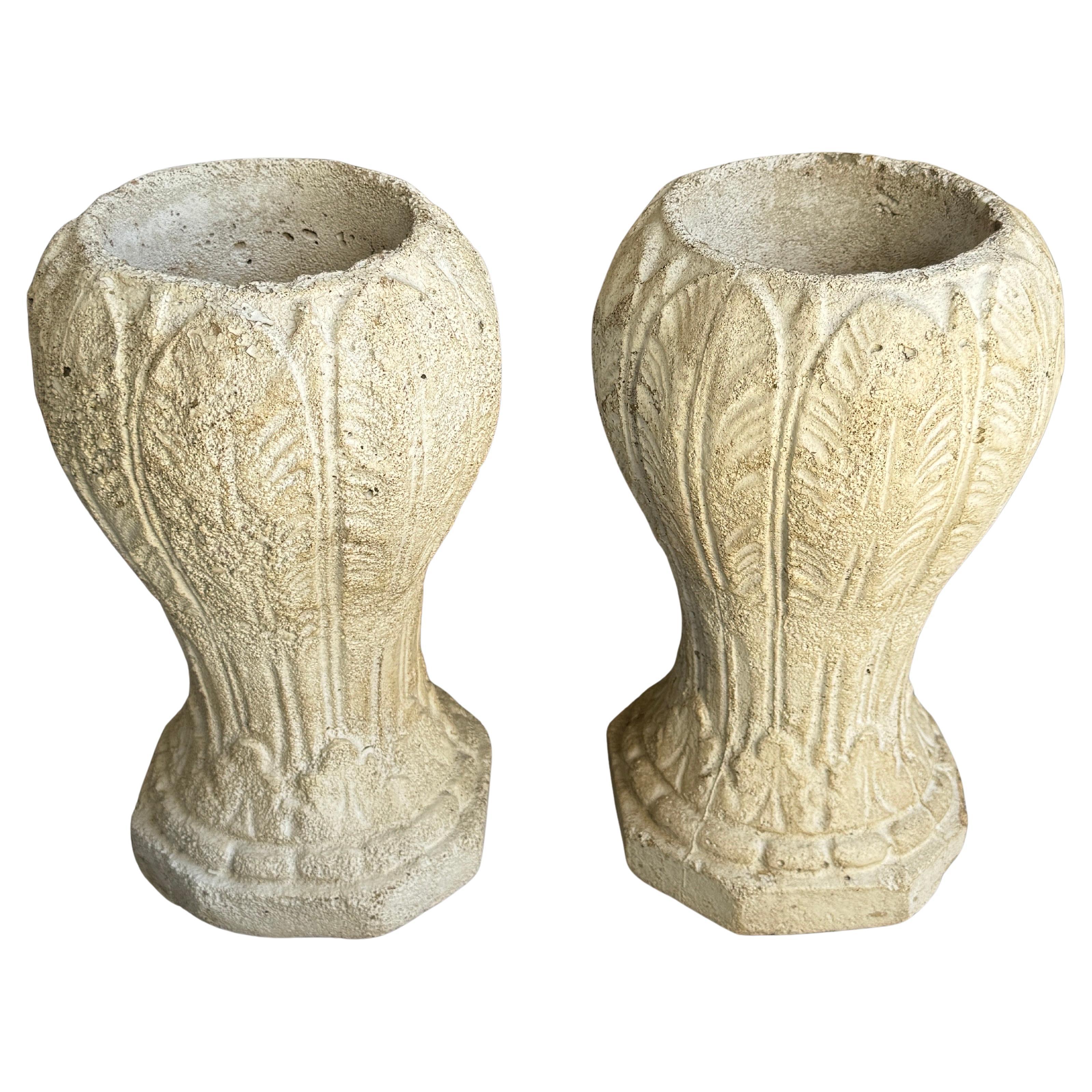 Vintage Pair Concrete French Style Topiary Planters Urns