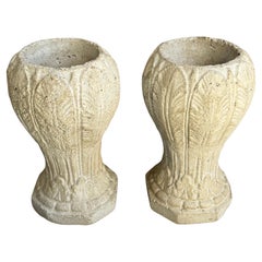 Vintage Pair Concrete French Style Topiary Planters Urns