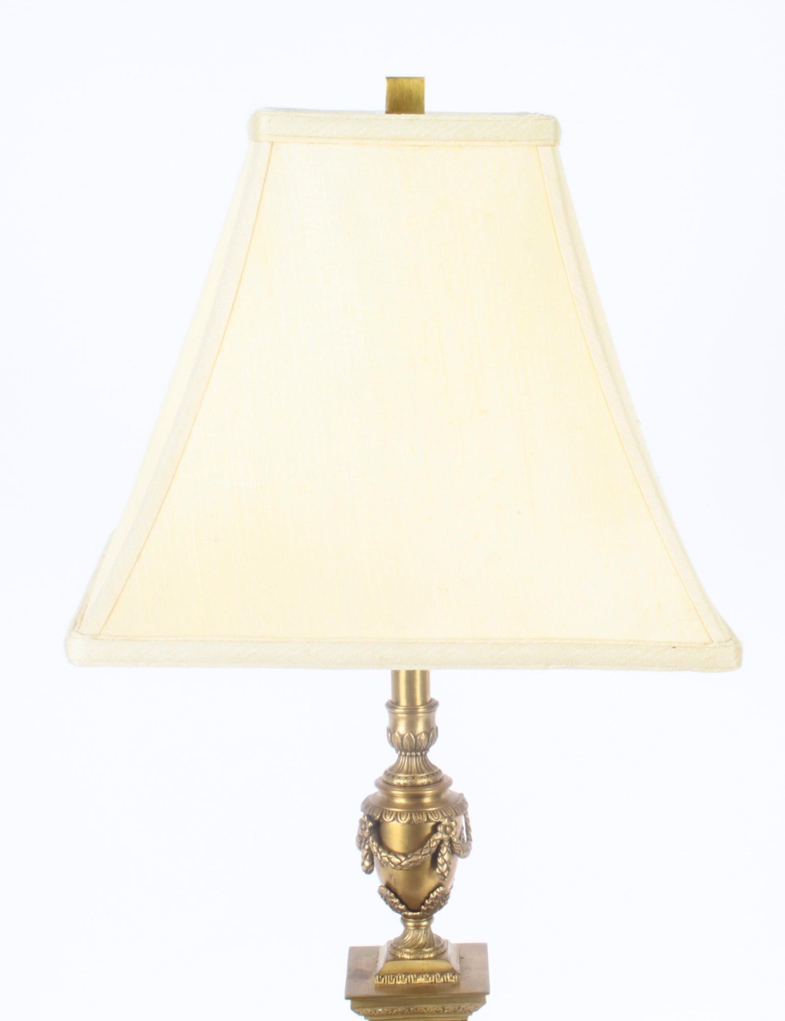 Vintage Pair Corinthian Column Ormolu & Glass Table Lamps Mid 20th Century For Sale 11