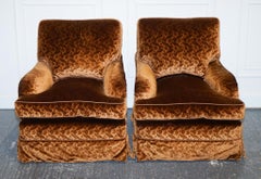 VINTAGE PAIR CUSTOM MADE VELVET CONNAUGHT ARMCHAiRS BY DUDGEON LONDON