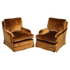 VINTAGE PAIR CUSTOM MADE VELVET CONNAUGHT ARMCHAiRS BY DUDGEON LONDON