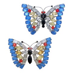 Vintage Pair Czech Glass Butterfly Brooches 1930's