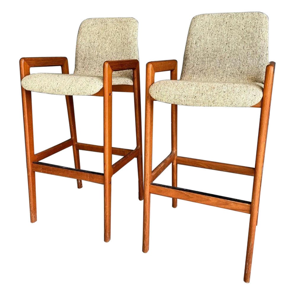 Vintage Pair Danish Modern Teak Barstools by Tarm Stole
