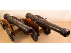Vintage Pair Decorative 6ft Bronze Artillery Cannons 20th Century