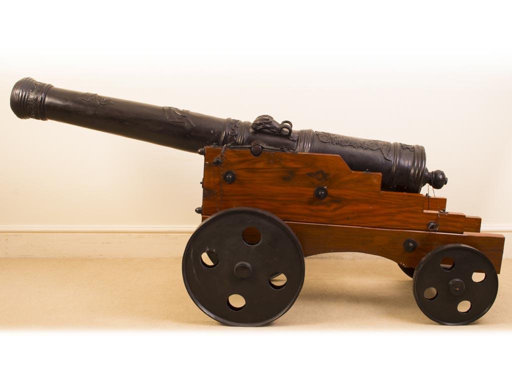 Late 20th Century Vintage Pair Decorative 6ft Bronze Artillery Cannons 20th Century For Sale