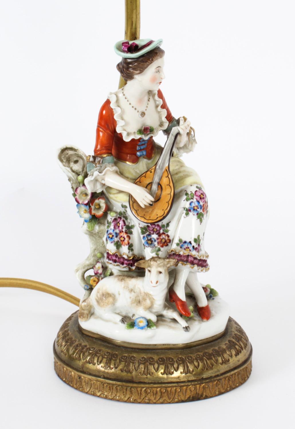 Vintage Pair Dresden Figural Porcelain Lamps Mid 20th Century 4