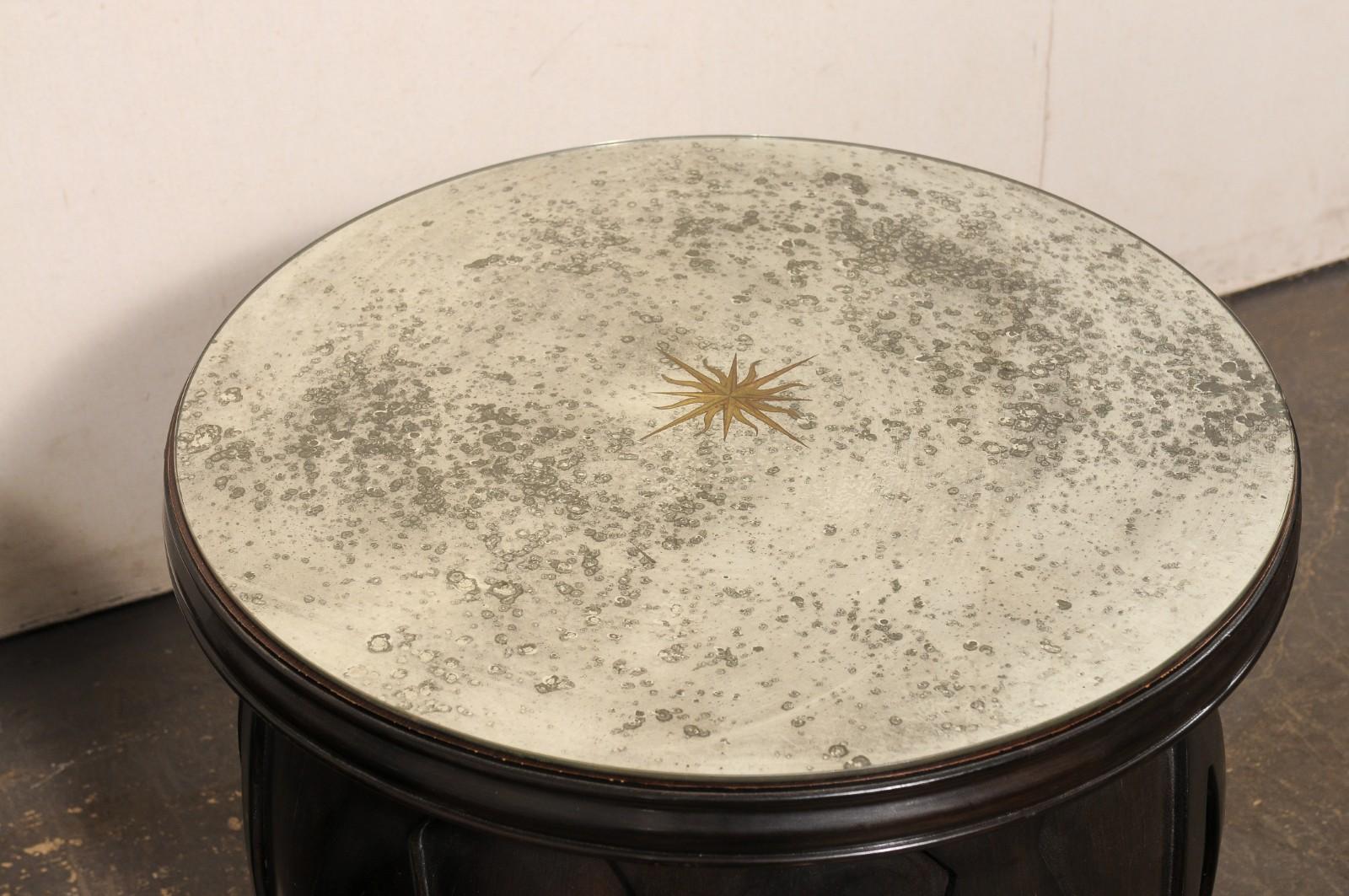 20th Century Vintage Pair Drum Tables w/Newer Artisan Sun-Burst Mirror Tops For Sale