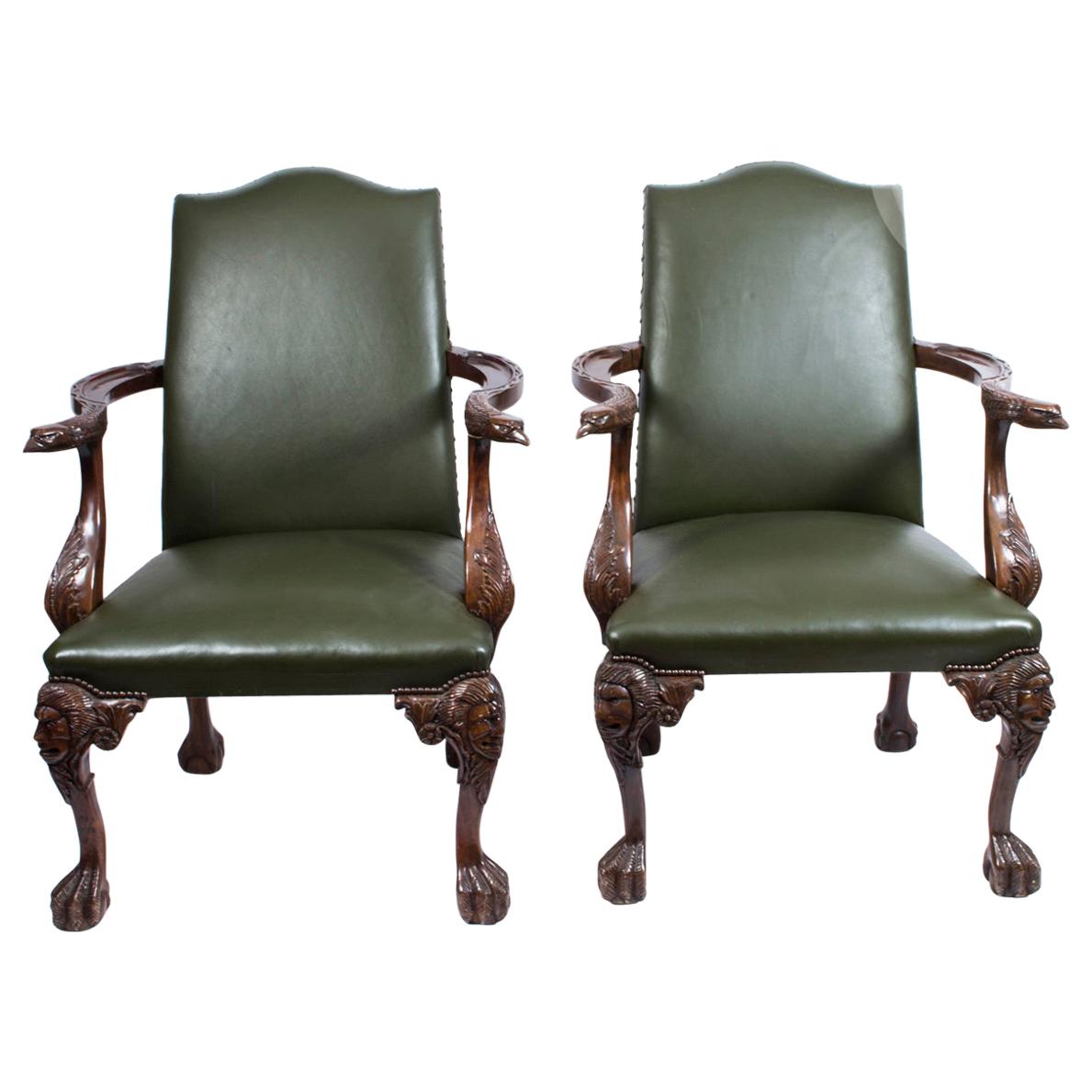 Vintage Pair of Eagle Leather Library Chairs Armchairs, Mid-20th Century