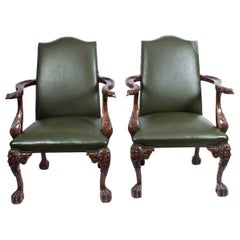 Retro Pair of Eagle Leather Library Chairs Armchairs, Mid-20th Century