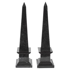 Vintage Pair Empire Revival Black Marble Obelisks 20th C