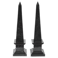 Vintage Pair Empire Revival Black Marble Obelisks 20th C