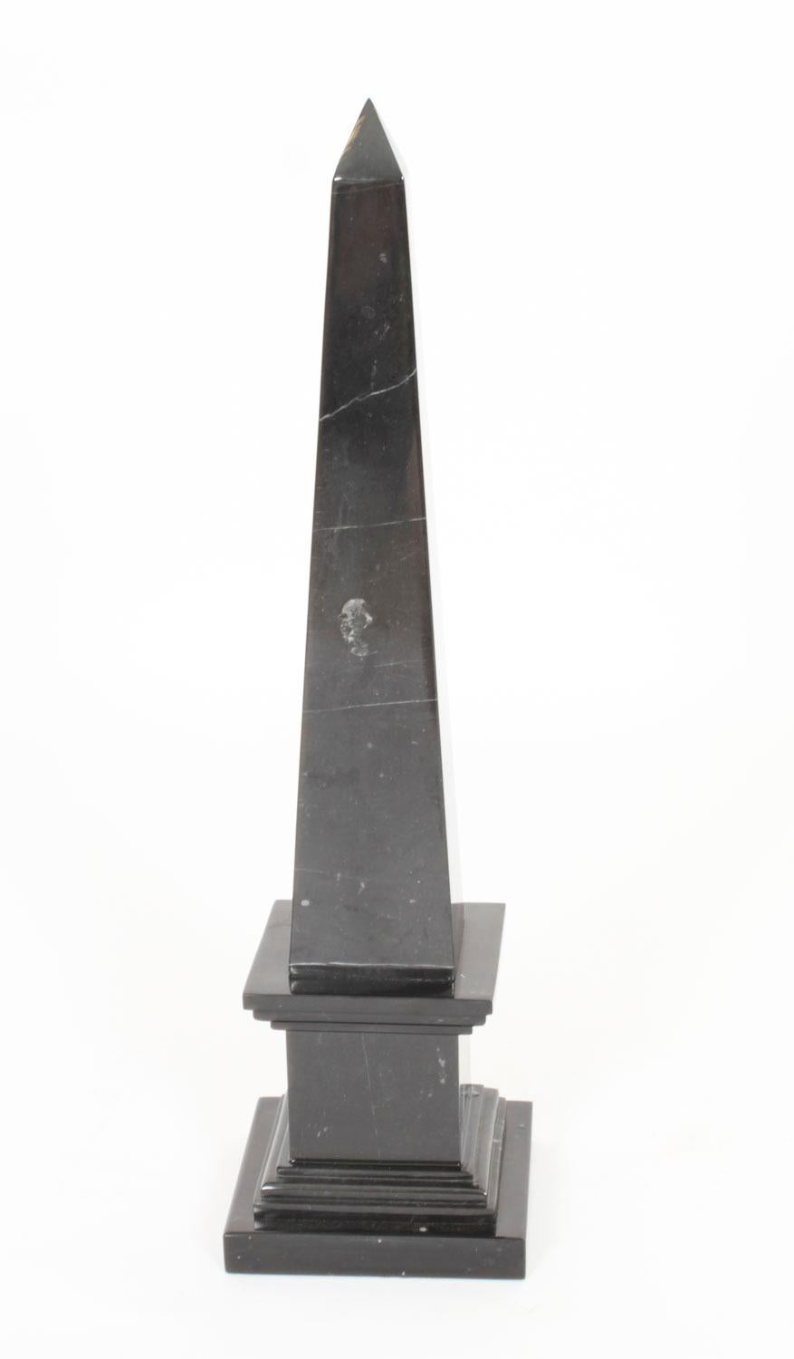 Vintage Pair Empire Revival Black Marble Obelisks 20th Century For Sale 9