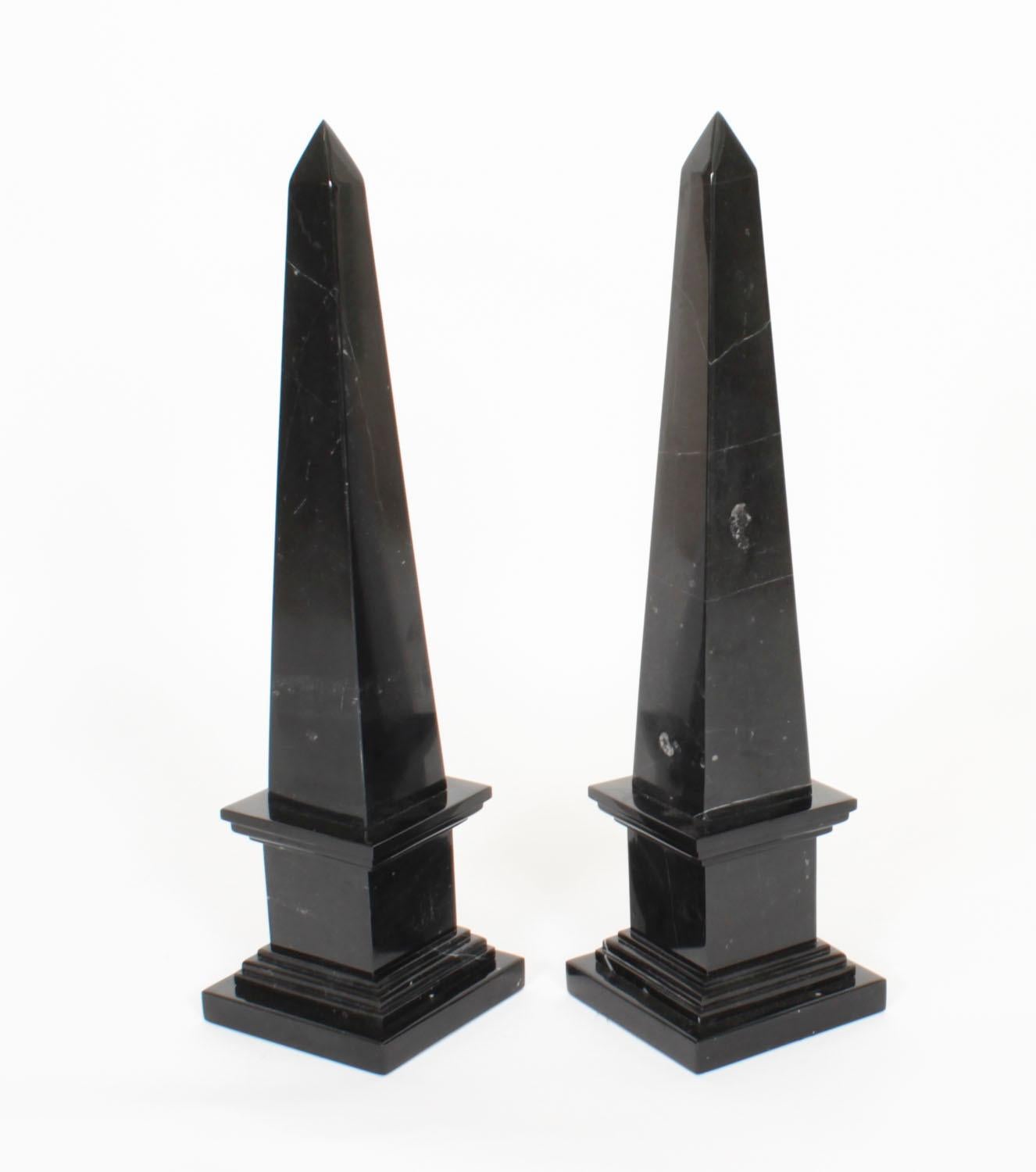 Vintage Pair Empire Revival Black Marble Obelisks 20th Century For Sale 11