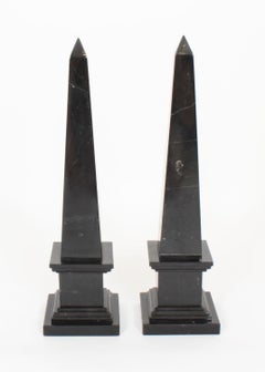 Vintage Pair Empire Revival Black Marble Obelisks 20th Century