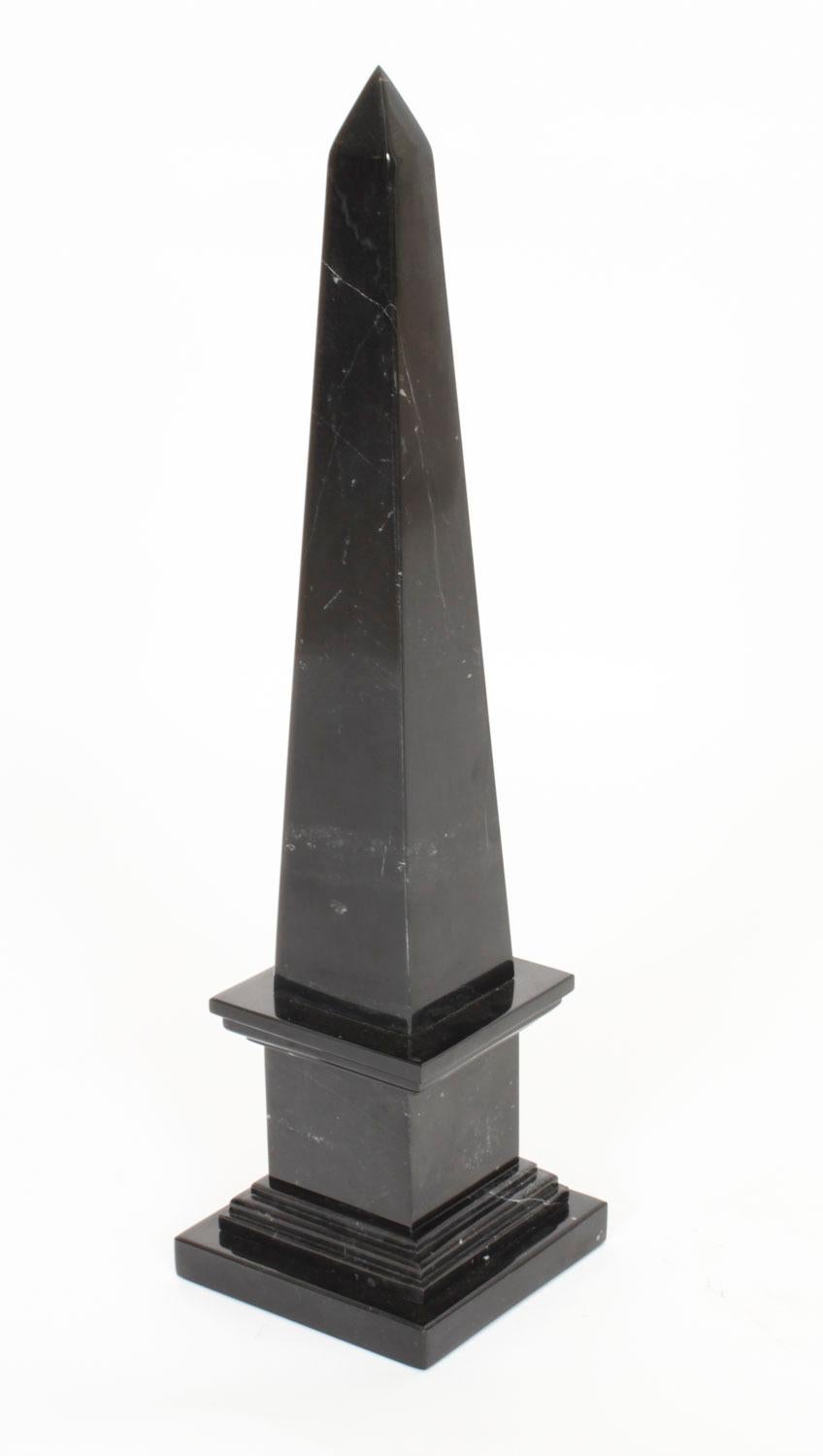 Vintage Pair Empire Revival Black Marble Obelisks 20th Century For Sale 1