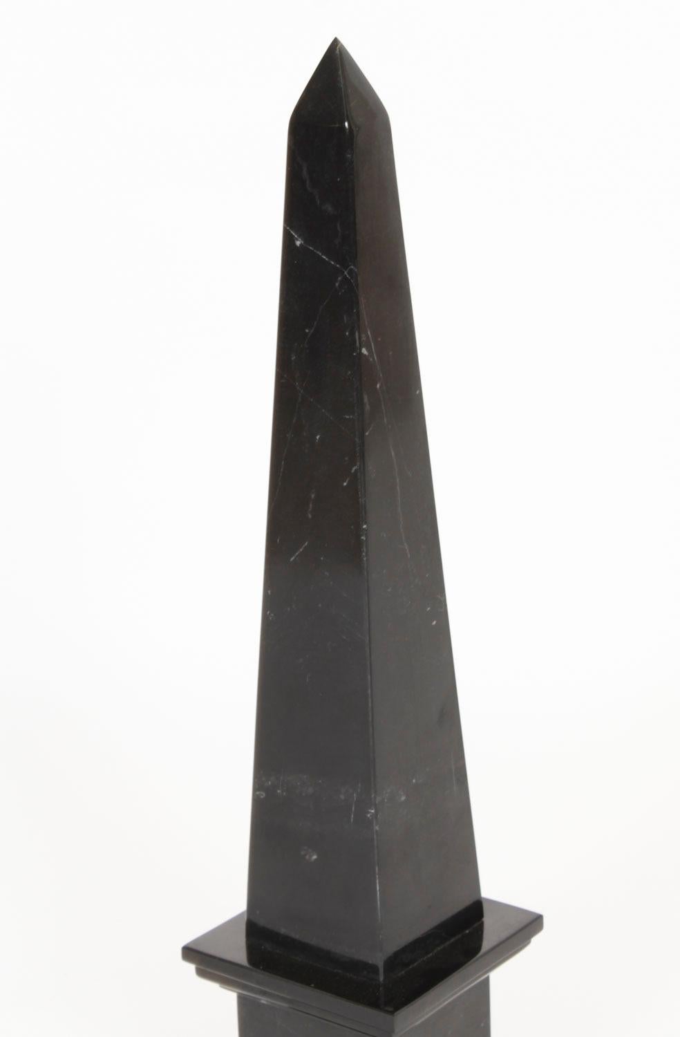 Vintage Pair Empire Revival Black Marble Obelisks 20th Century For Sale 2