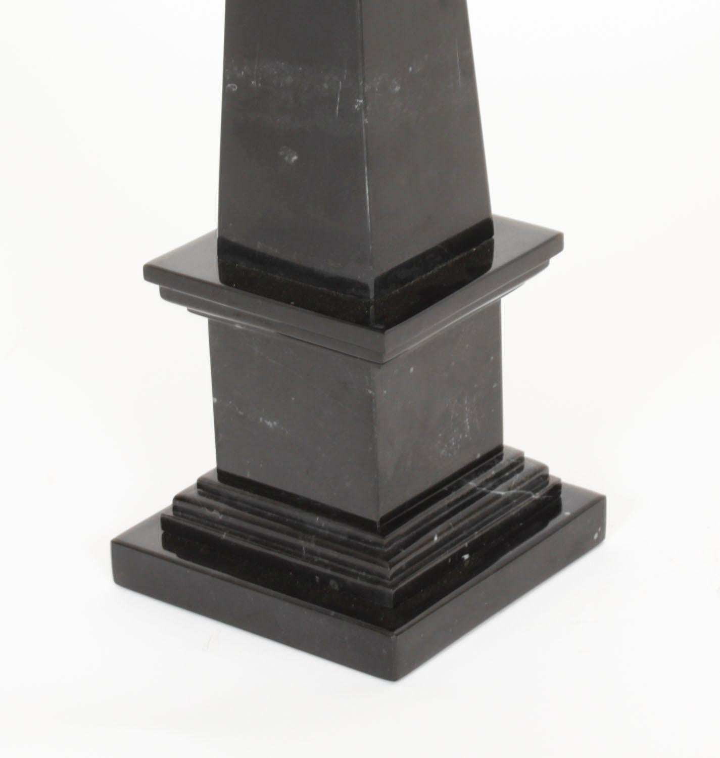 Vintage Pair Empire Revival Black Marble Obelisks 20th Century For Sale 3