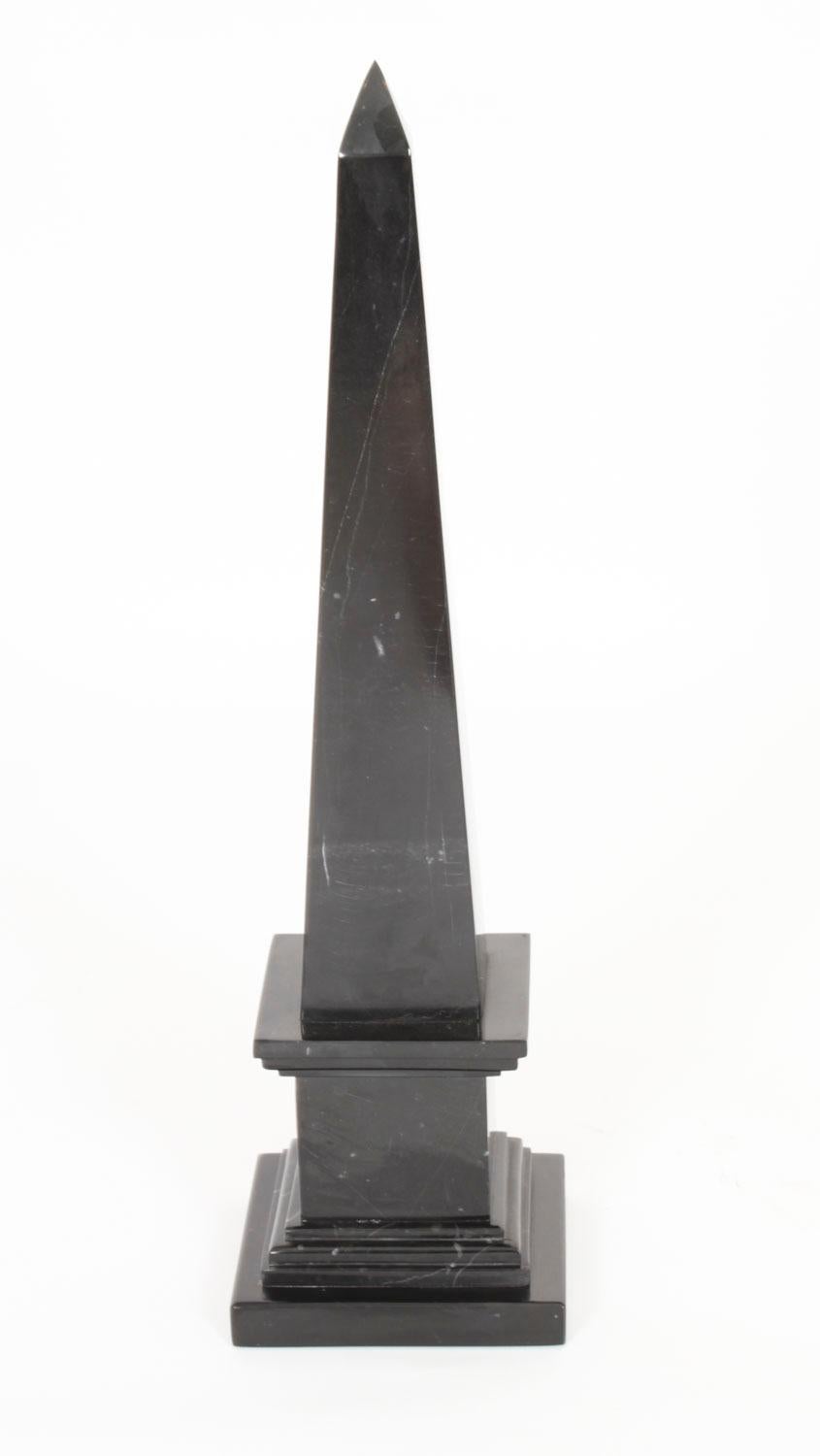Vintage Pair Empire Revival Black Marble Obelisks 20th Century For Sale 4