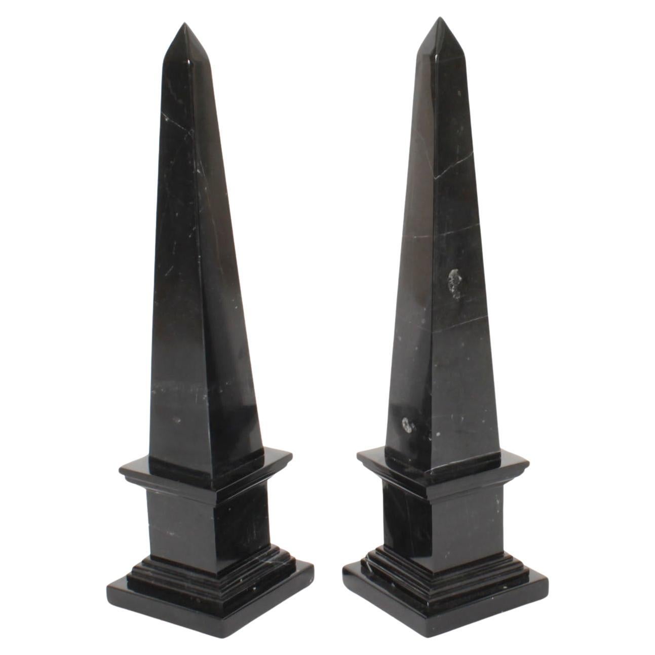 Vintage Pair Empire Revival Black Marble Obelisks 20th Century For Sale
