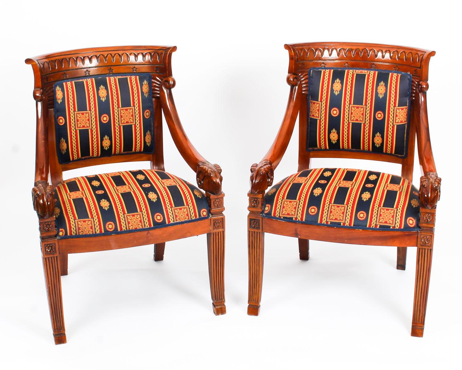 Vintage Pair of Empire Revival Mahogany Armchairs, 20th Century 15