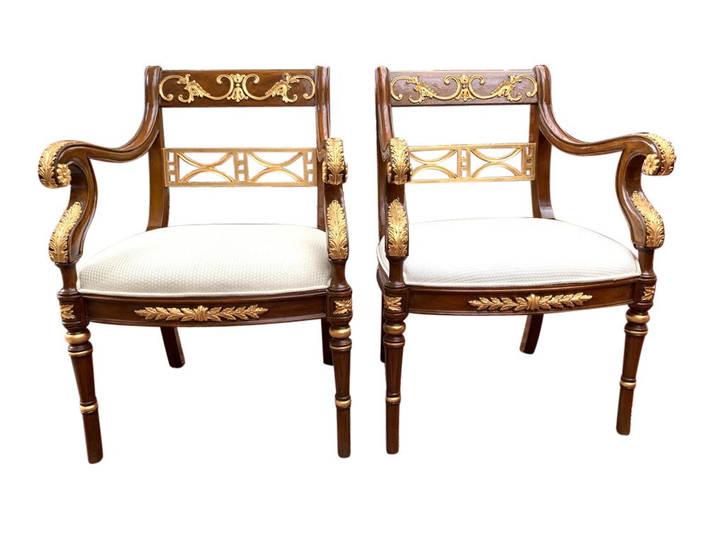 Vintage Pair of Empire Revival Mahogany and Giltwood Armchairs, 20th Century 5