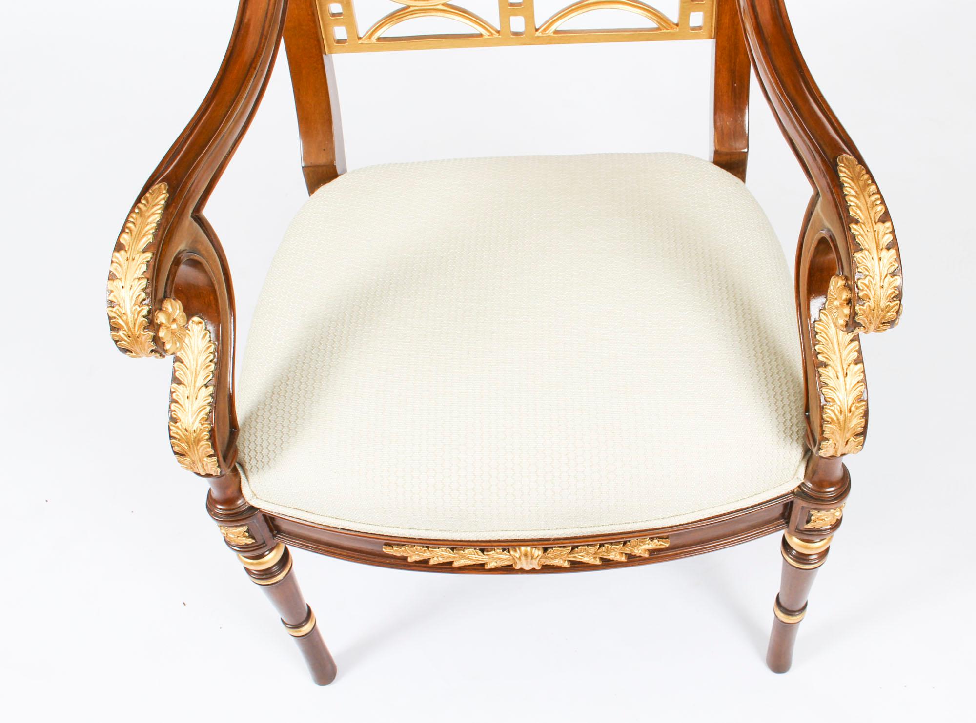 Vintage Pair of Empire Revival Mahogany & Giltwood Armchairs, Late 20th Century 7