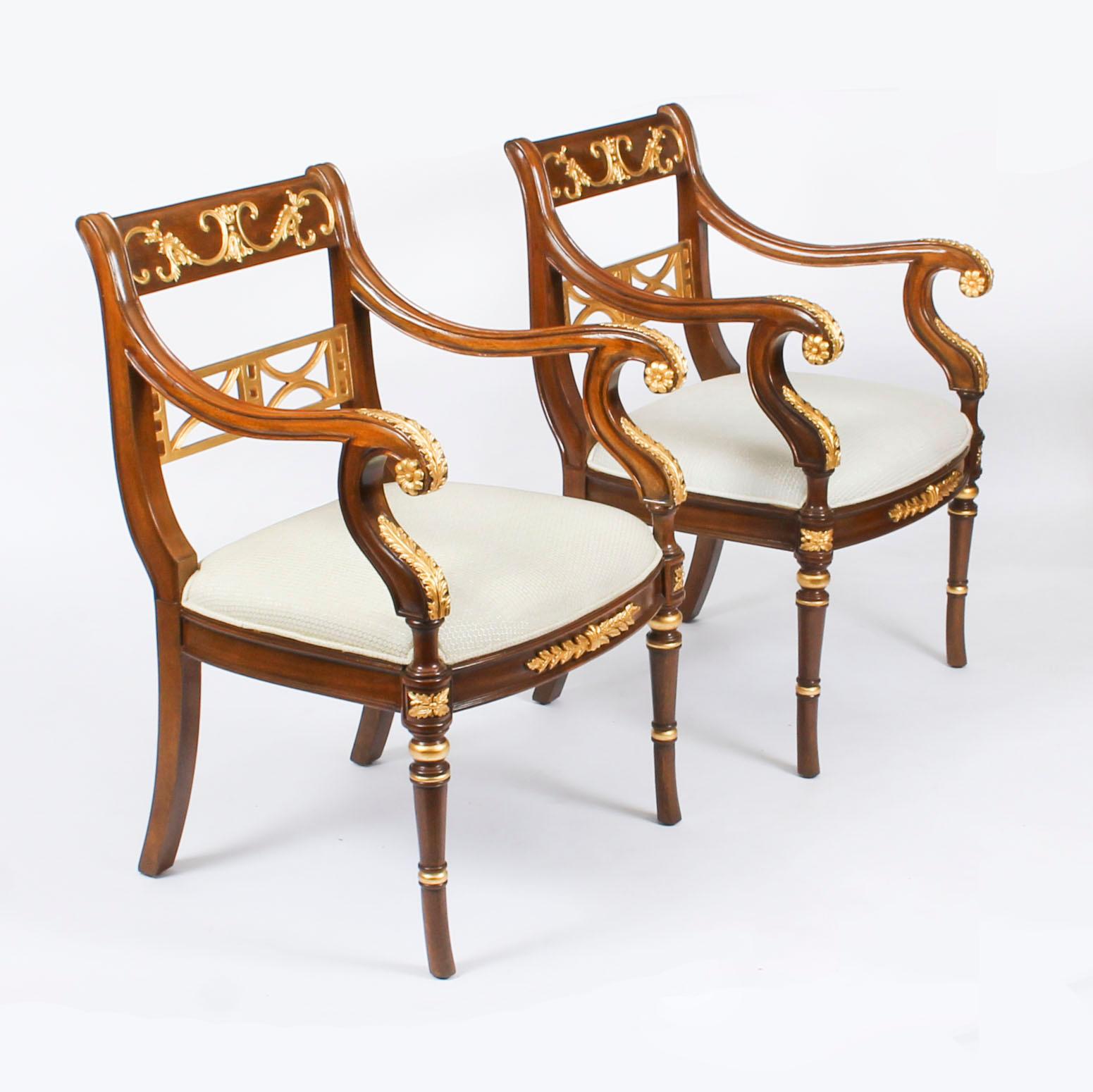 Vintage Pair of Empire Revival Mahogany & Giltwood Armchairs, Late 20th Century 11