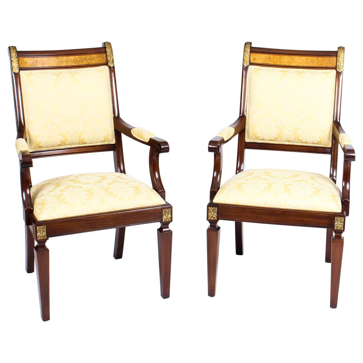 Vintage Pair of Empire Revival Mahogany and Ormolu Armchairs by Charles Barr