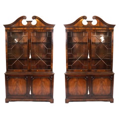 Vintage Pair English George III Revival Library Bookcases 20th C