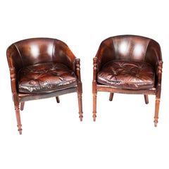 Vintage Pair of English Handmade Leather Desk Chairs, Mid 20th Century