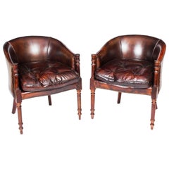 Vintage Pair of English Leather Desk Chairs, Mid 20th Century
