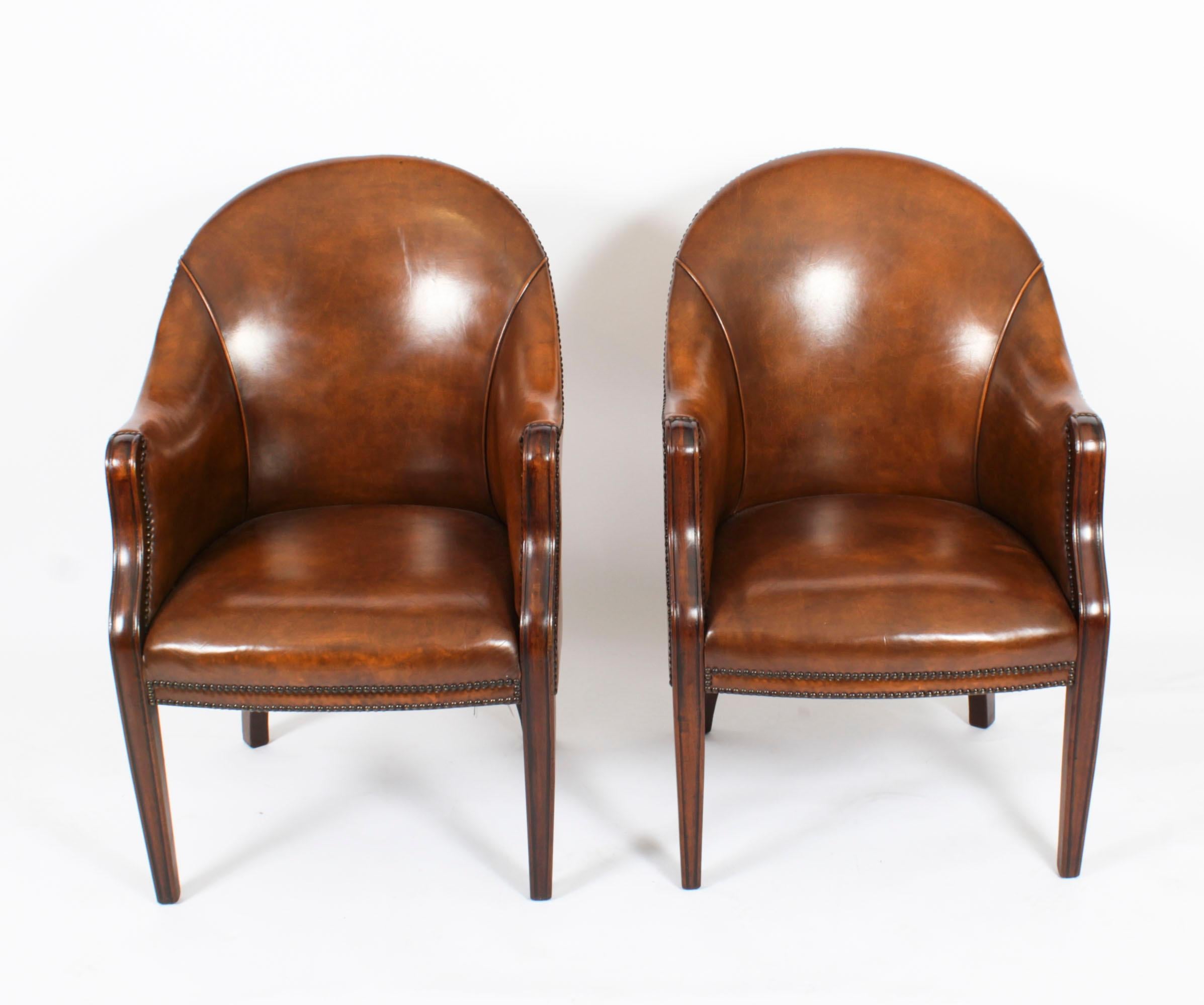 Vintage Pair English Regency Revival Leather Desk Chairs, Mid-20th Century 10