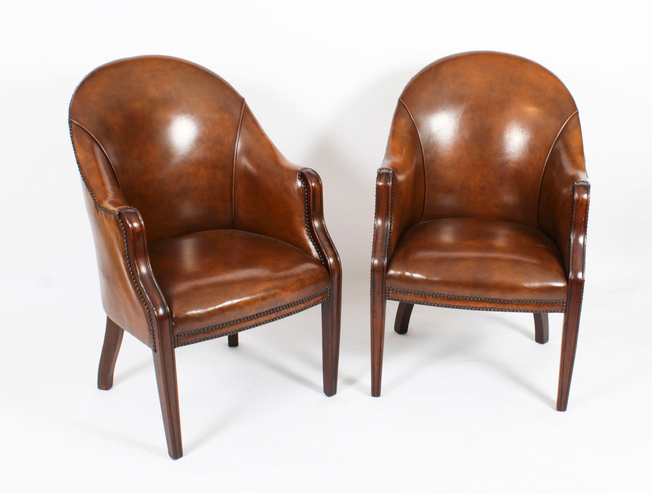 Vintage Pair English Regency Revival Leather Desk Chairs, Mid-20th Century 11