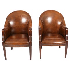 Paire de chaises de bureau en cuir anglais Regency Revival Milieu du 20ème siècle