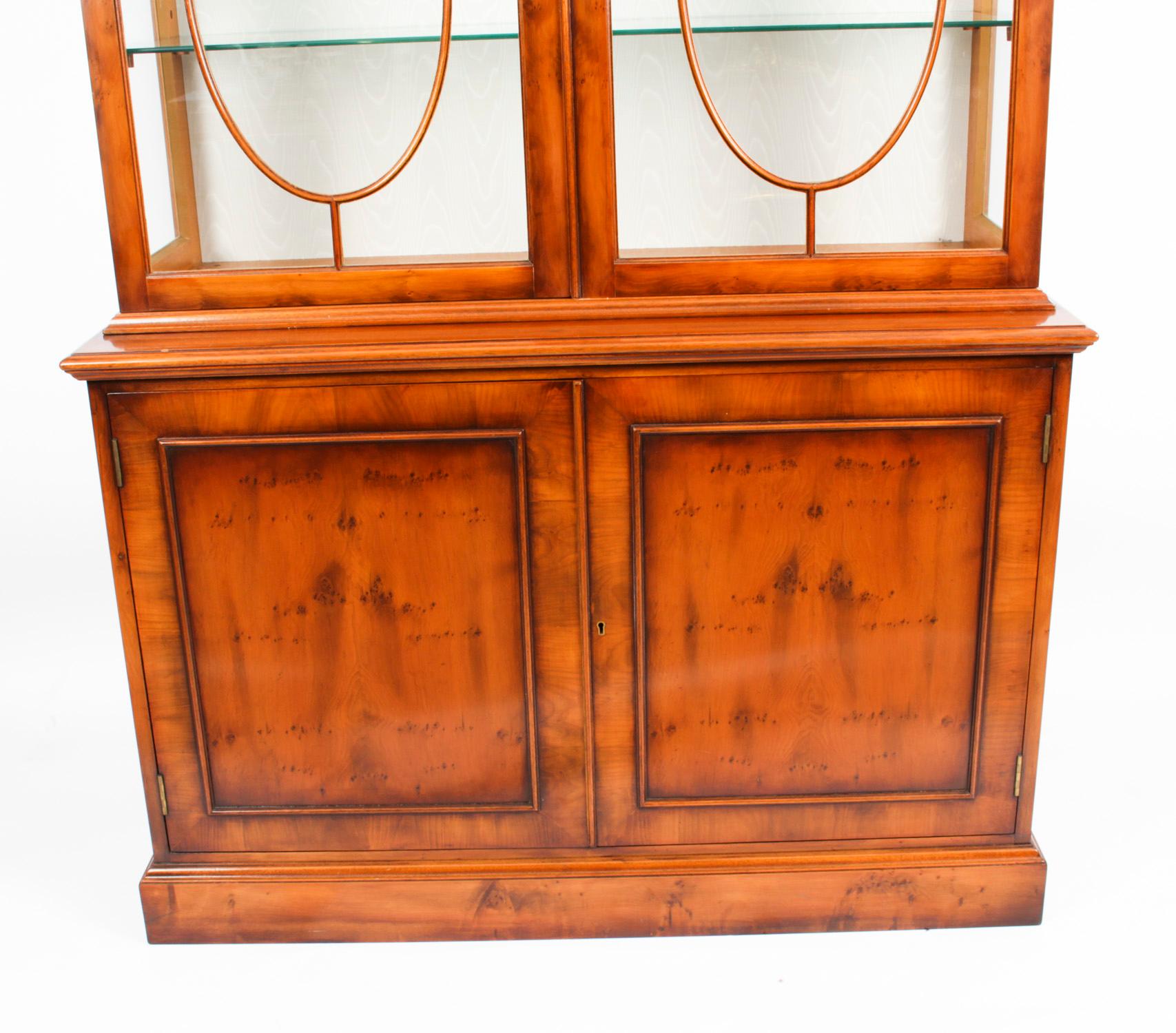 Vintage Pair English Yew Wood Library Bookcases Display Cabinets, 20th C 2