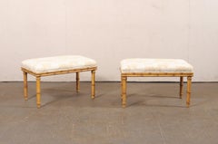 Vintage Pair Faux Bamboo Carved Benches w/Upholstered Seats